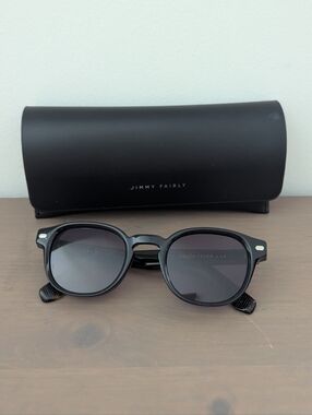 Jimmy Fairly Black Round Sunglasses Blue Brown